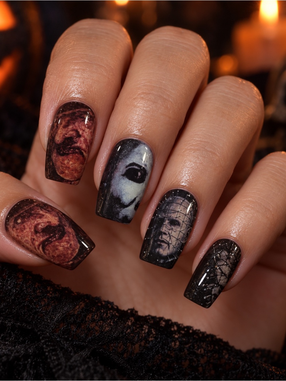 Horror Icons Press-On Nails Freddy Krueger Frankenstein Pinhead Halloween AC105